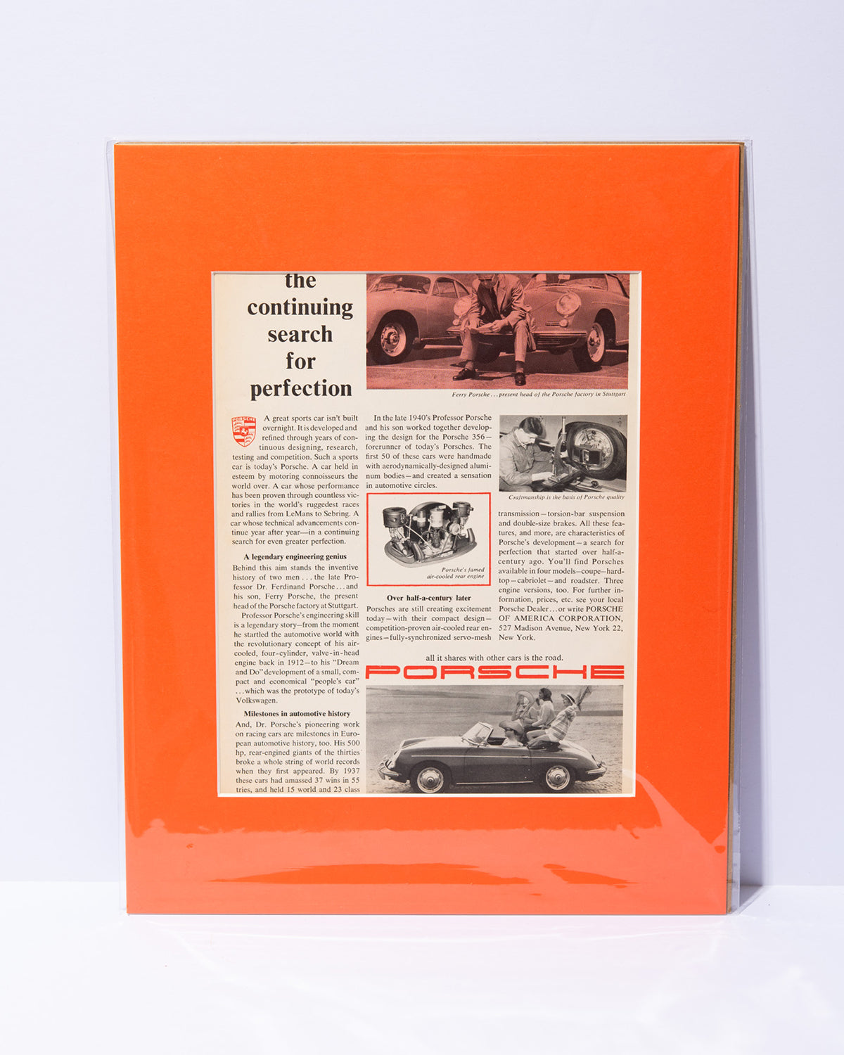 1962 Porsche advertisement "the continuing search for perfection"