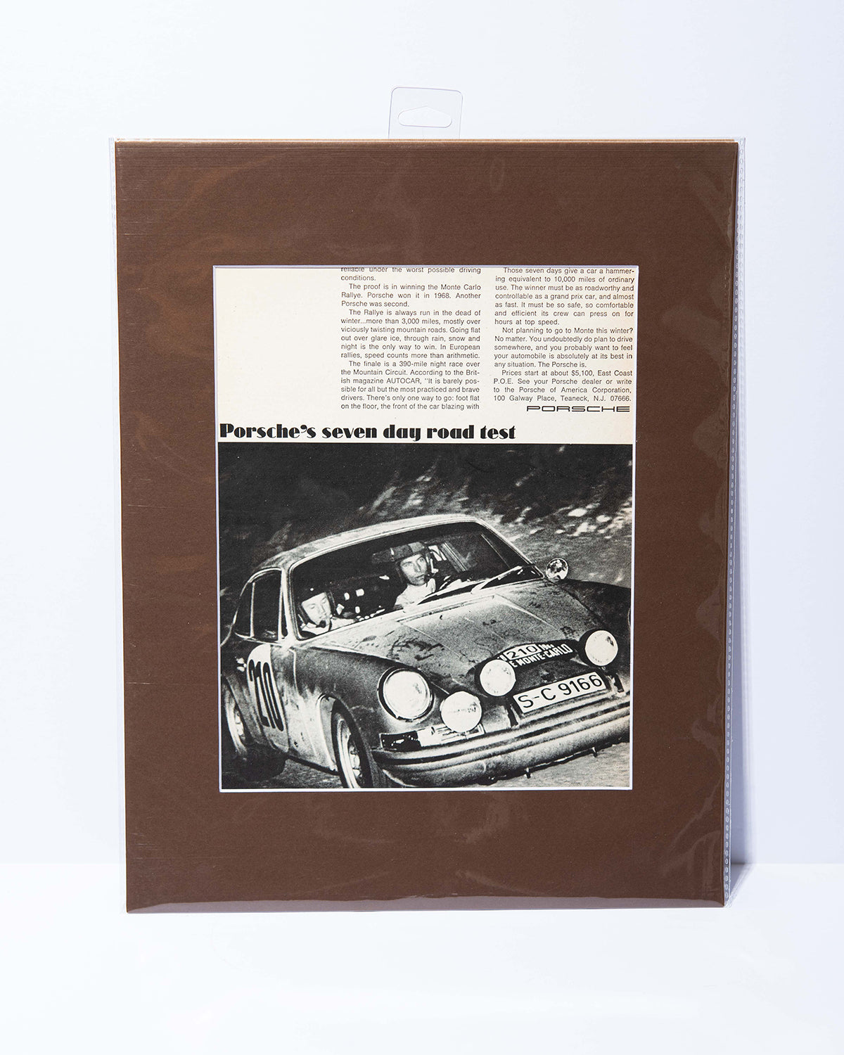 "Porsche's seven day road test" Monte Carlo Rally 911 vintage ad