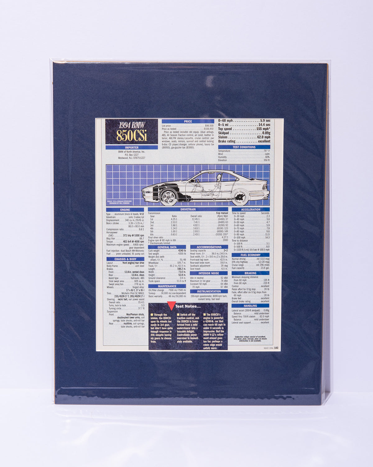 E31 BMW 850CSi mated original vintage Road & Track Road Test results