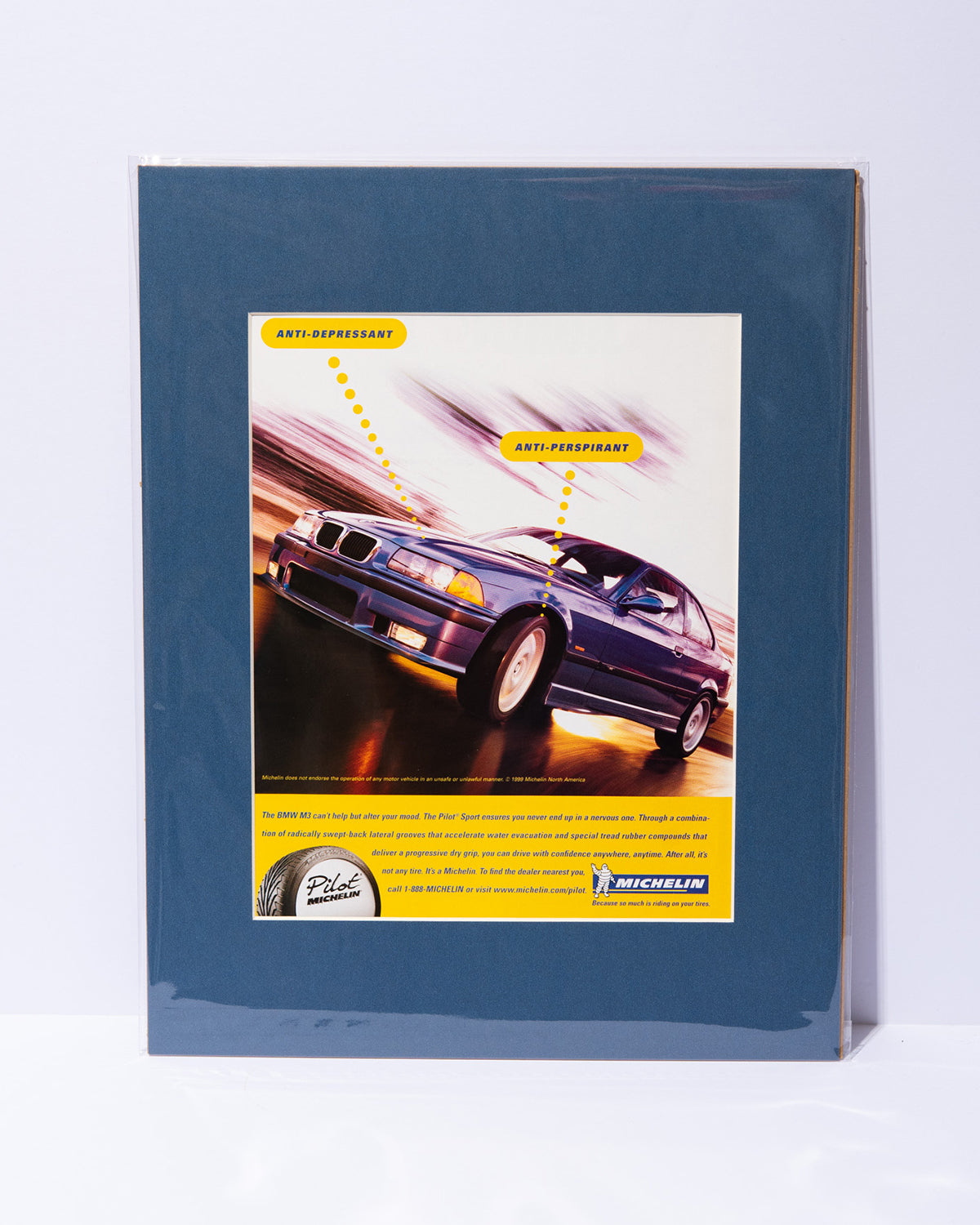 E36 BMW M3 + Michelin Tires "Anti..." original vintage mated advertisement