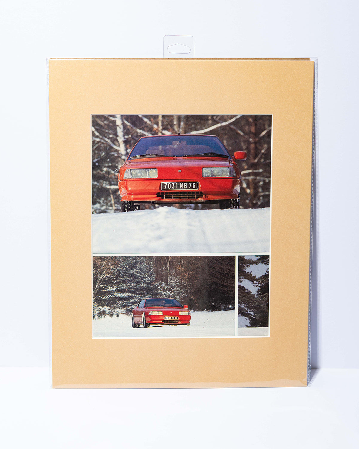 Renault Alpine A310 in snow - vintage original French magazine mated image