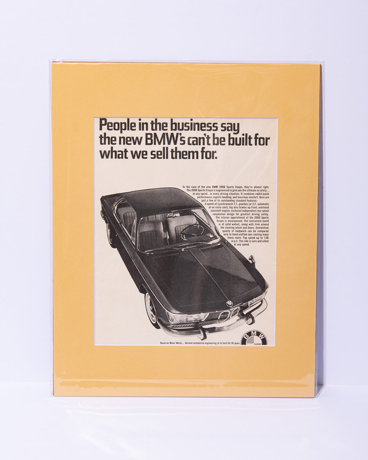 New Class BMW 2000 Sports Coupe original vintage mated advertisement