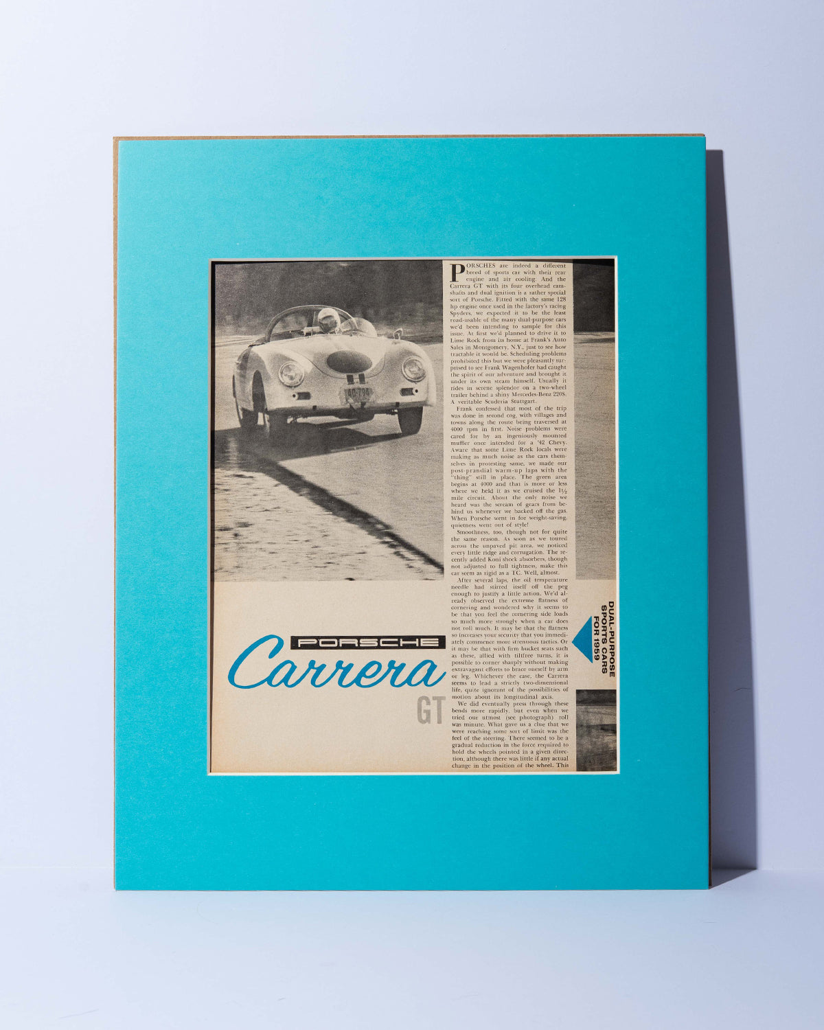 1959 Porsche Carrera GT 356 original vintage mated magazine page