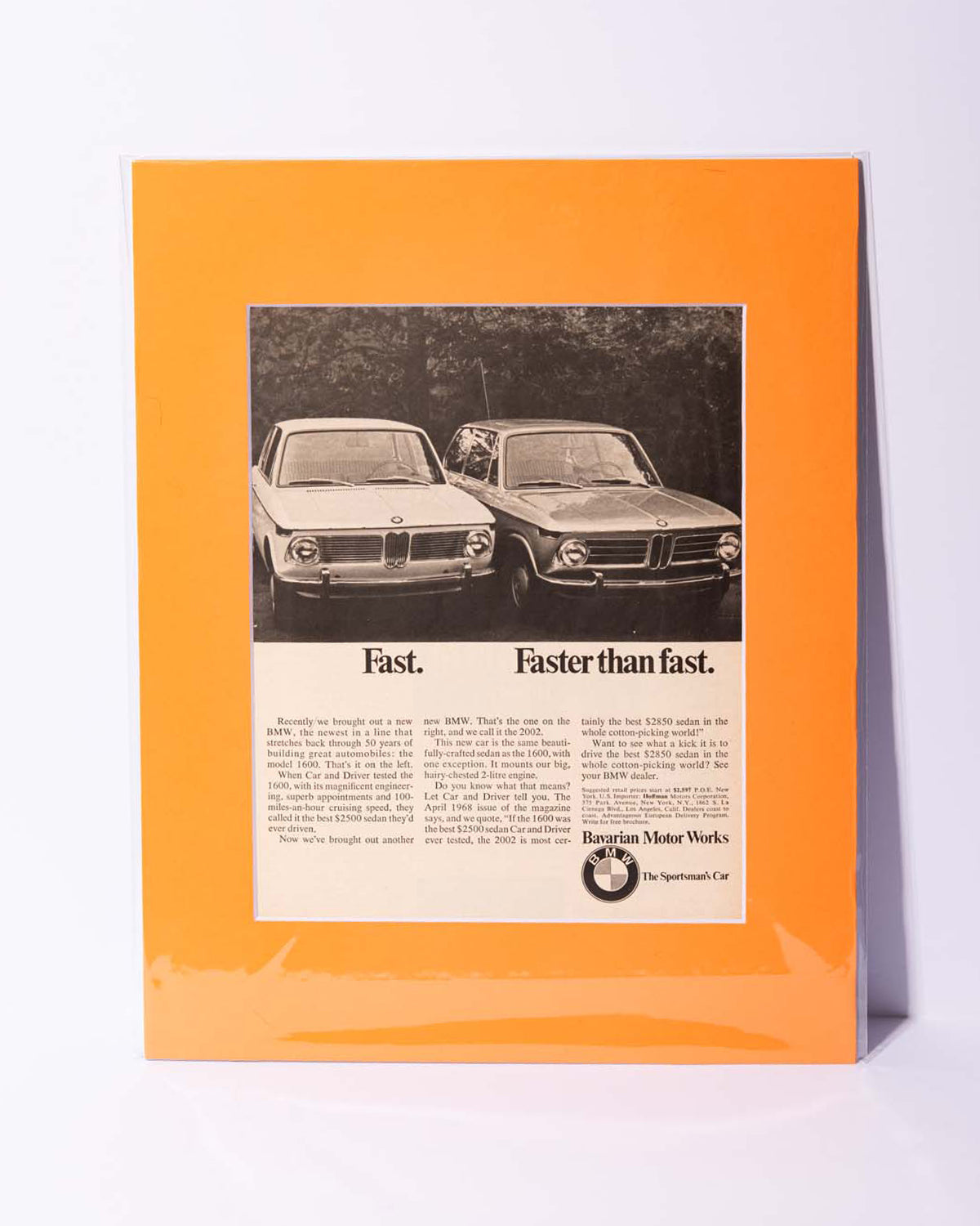 E10 BMW 1600 and 2002 "Fast. Faster than fast." original vintage mated ad