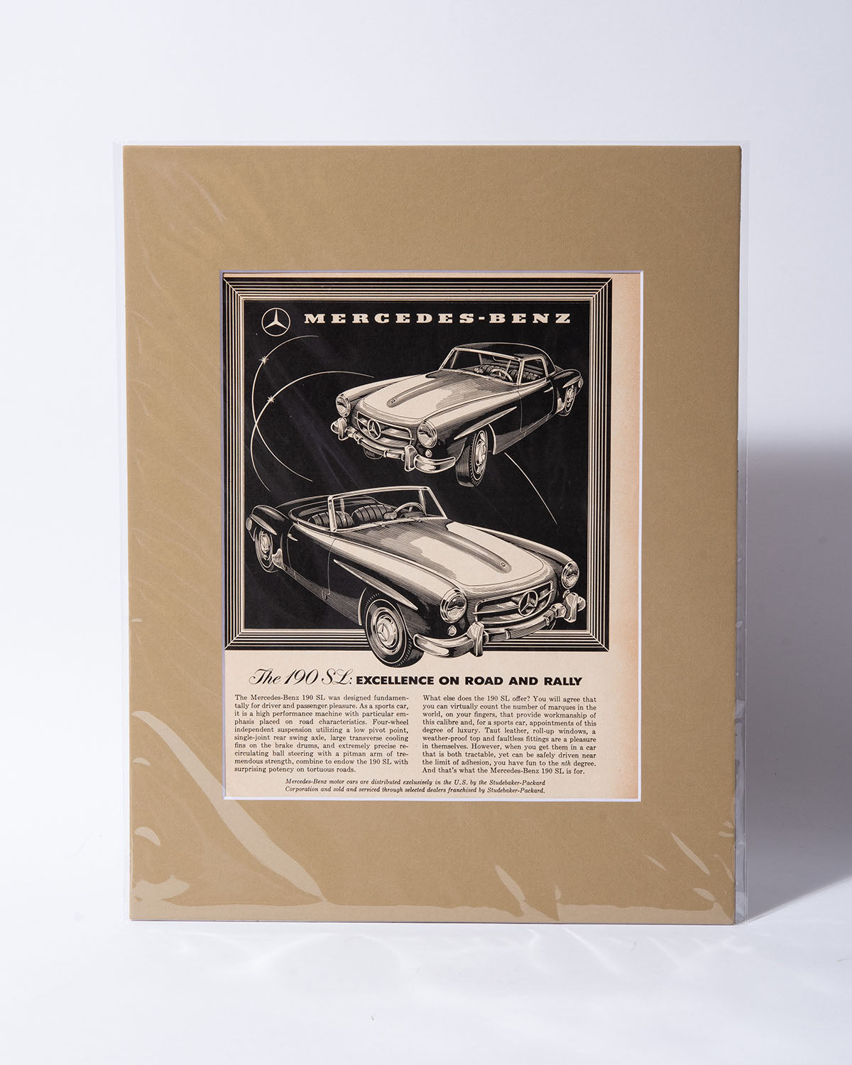 Mercedes Benz 190SL W121 "Excellence on Road and Rally" original vintage mated ad