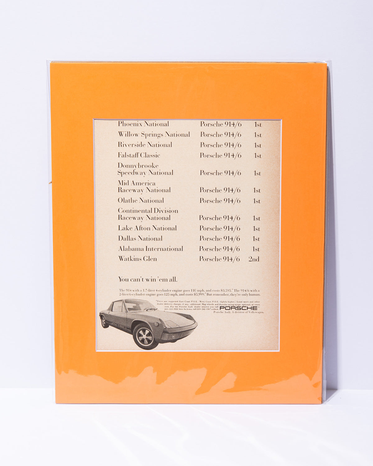 "You can't win'em all" Porsche 914 original vintage mated advertisement