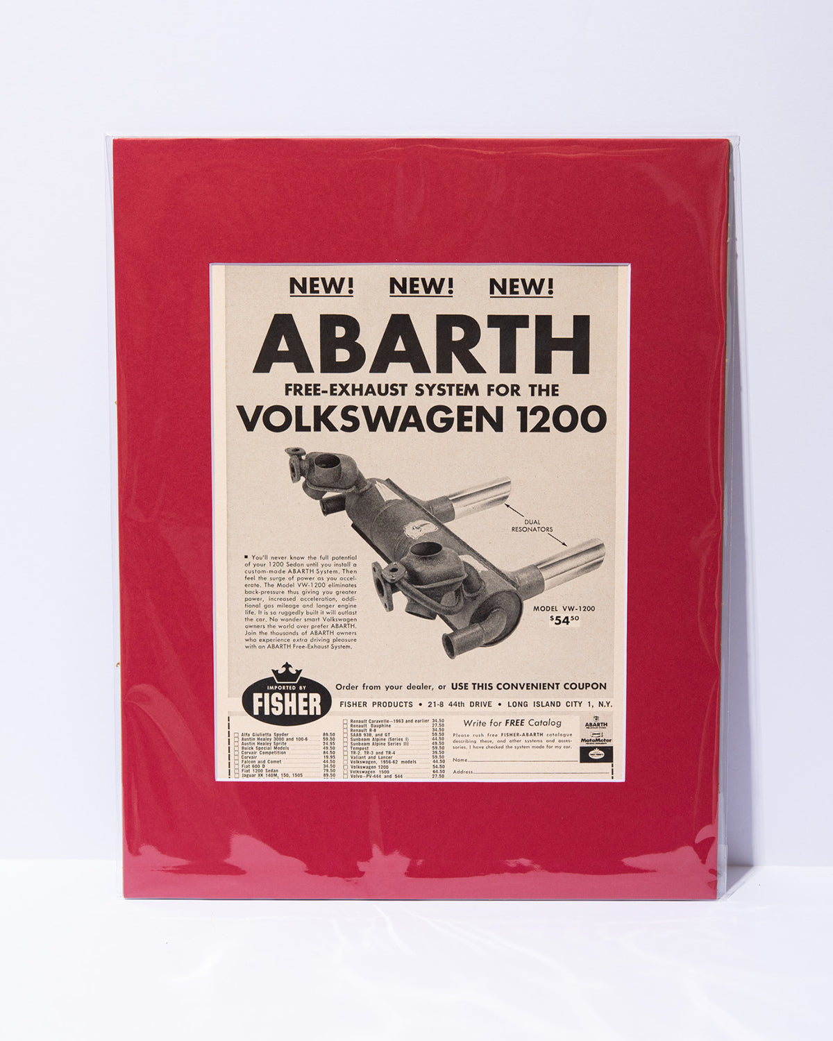 Abarth Volkswagen 1200 exhaust system original vintage mated advertisement