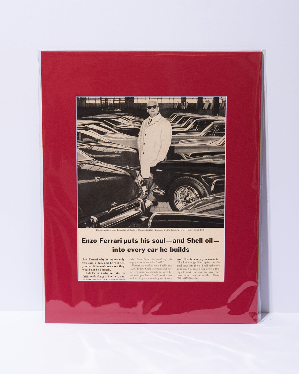 60s Shell Oil advertisement featuring Enzo Ferrari - original mated vintage