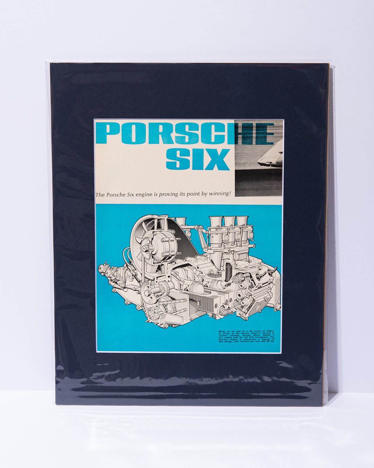 "The Porsche six engine is proving its point by winning!" original vintage mated article page