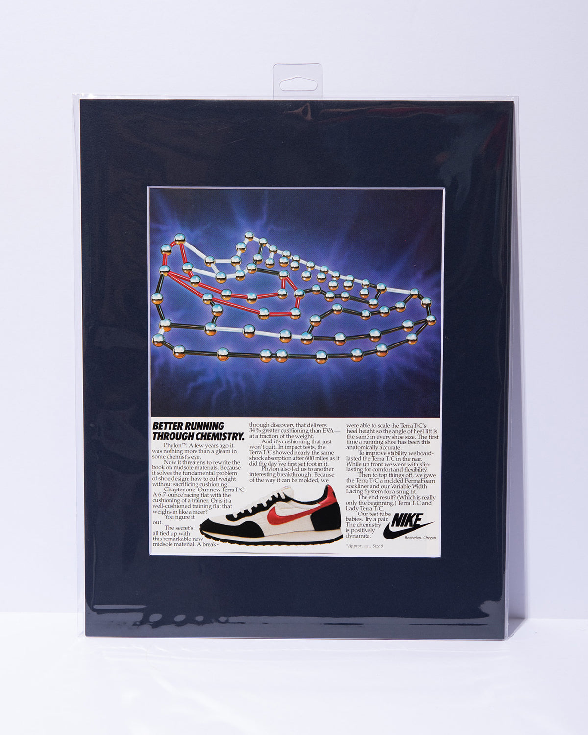 1982 Nike Running Shoe "Better Running Through Chemistry" Original Vintage mated advertisement