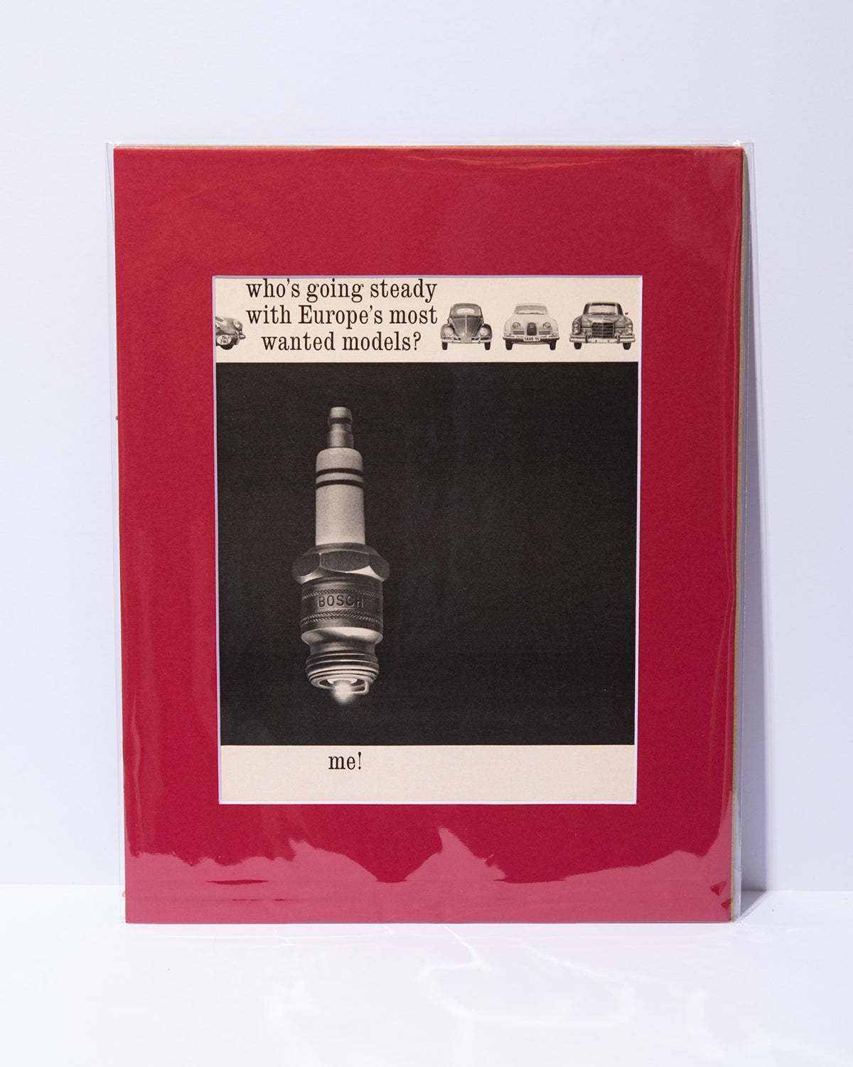Bosch Spark Plug "Who's going steady with..." 1960's mated original vintage mated advertisement