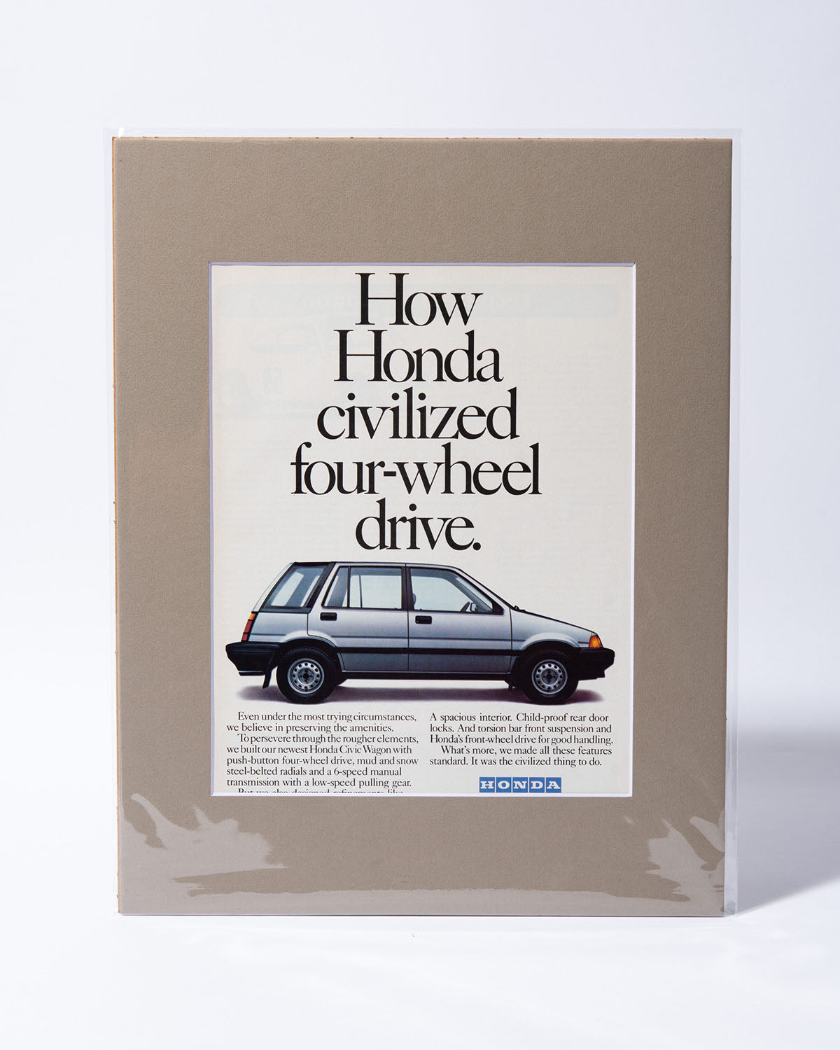 Honda Civic Wagon "...civilized four-wheel drive" original vintage mated ad