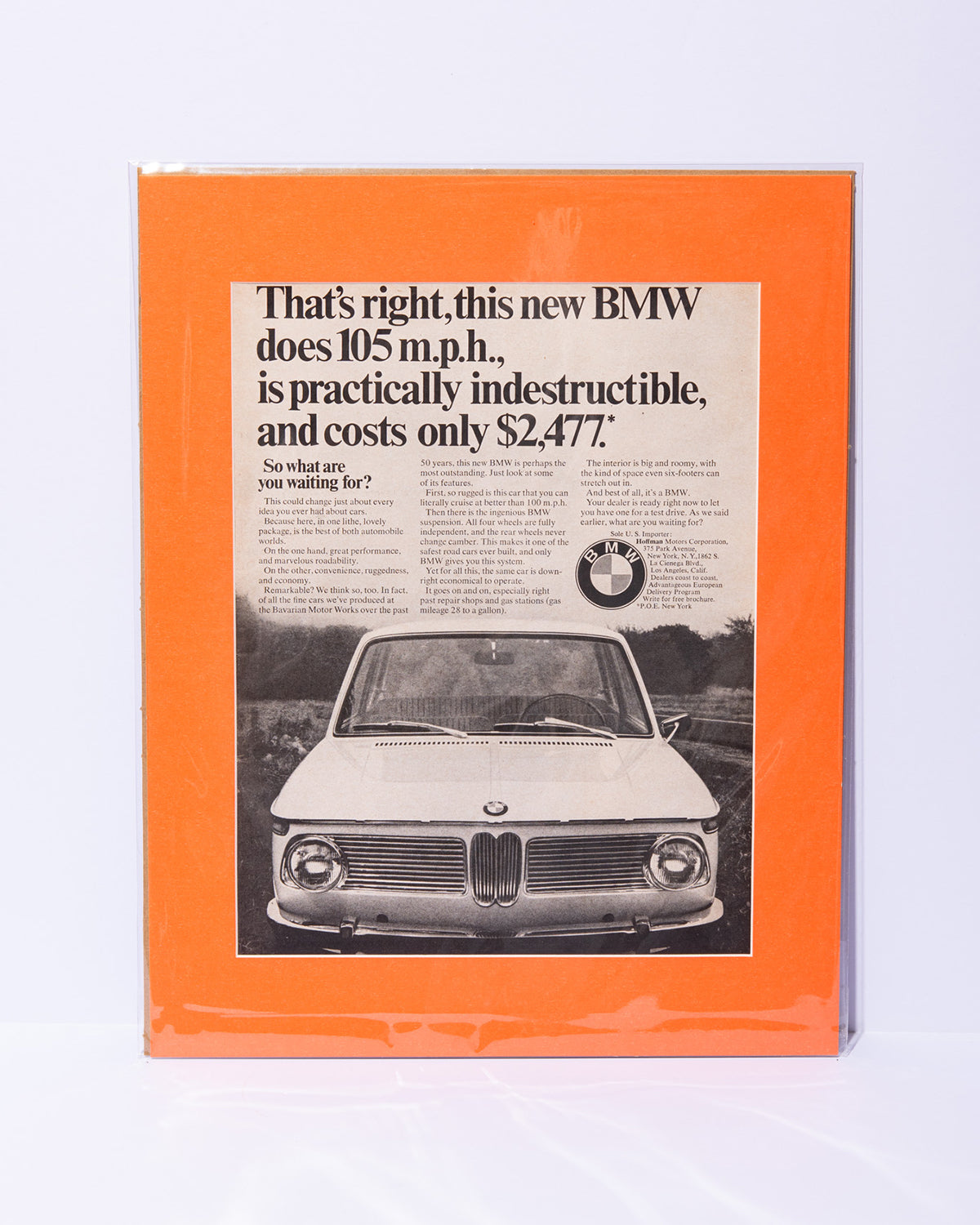 E10 BMW 2002 "That's right this new BMW does 105 m.p.h...." original vintage mated advertisement
