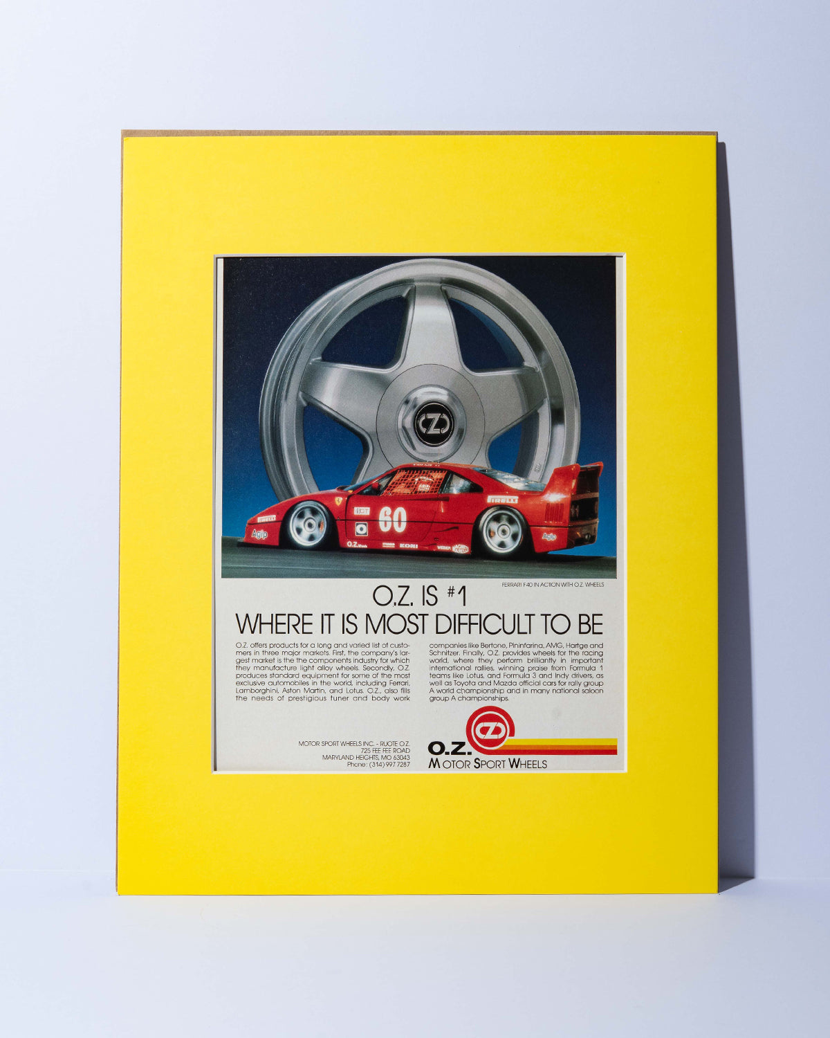 Ferrari F40 LM O.Z. Motor Sport Wheels vintage mated ad