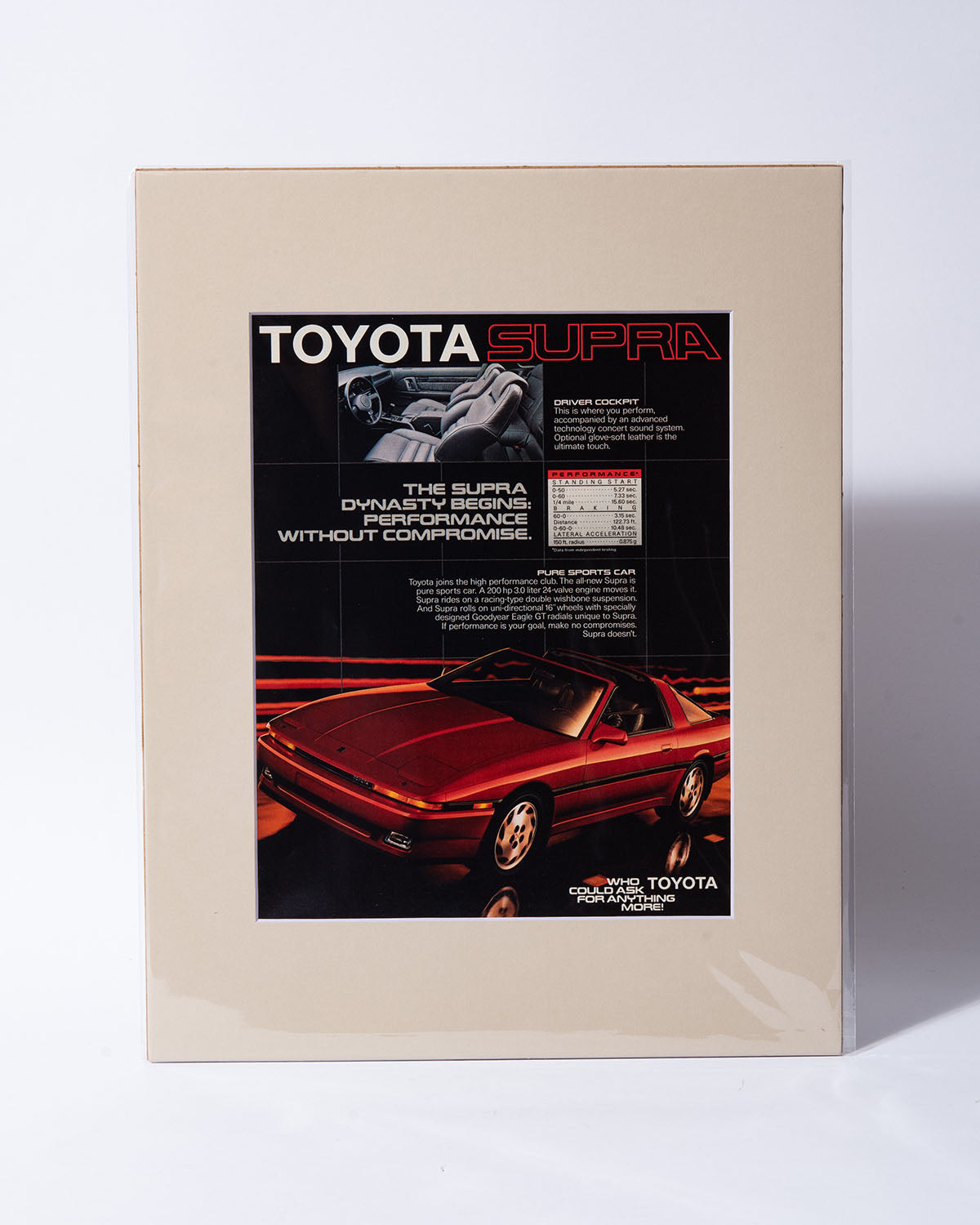 MK3 Toyota Supra "Performance without compromise" original vintage mated ad