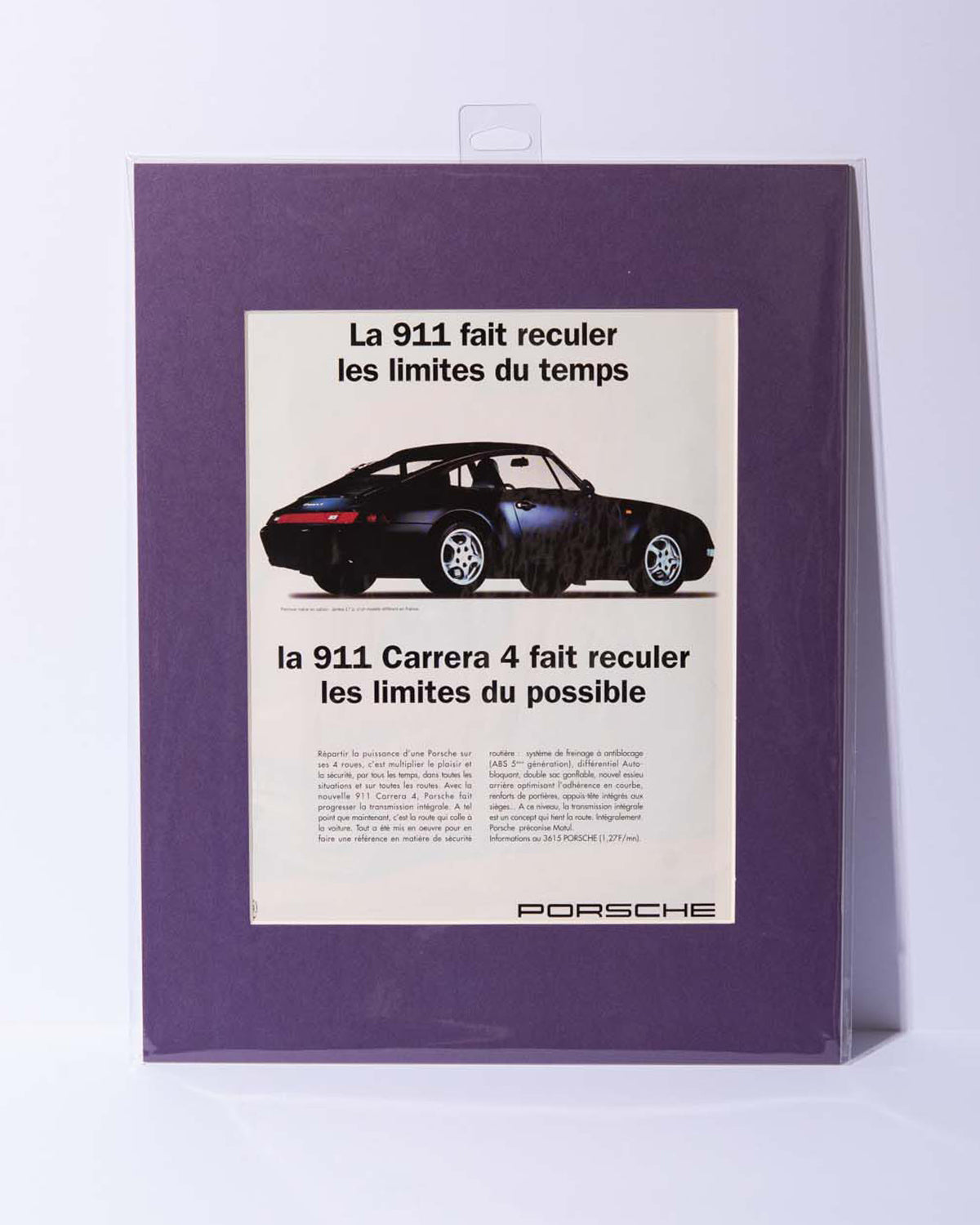 French Porsche 993 911 Carrera 4 original vintage mated magazine ad