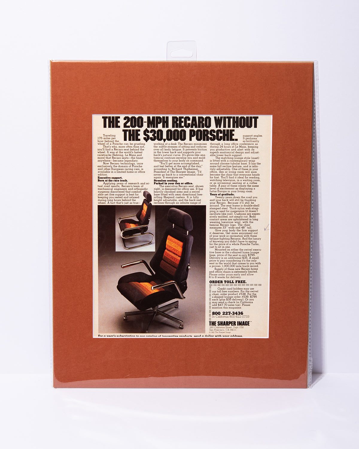 "THE 200-MPH RECARO WITHOUT THE $30,000 PORSCHE" vintage Recaro ad