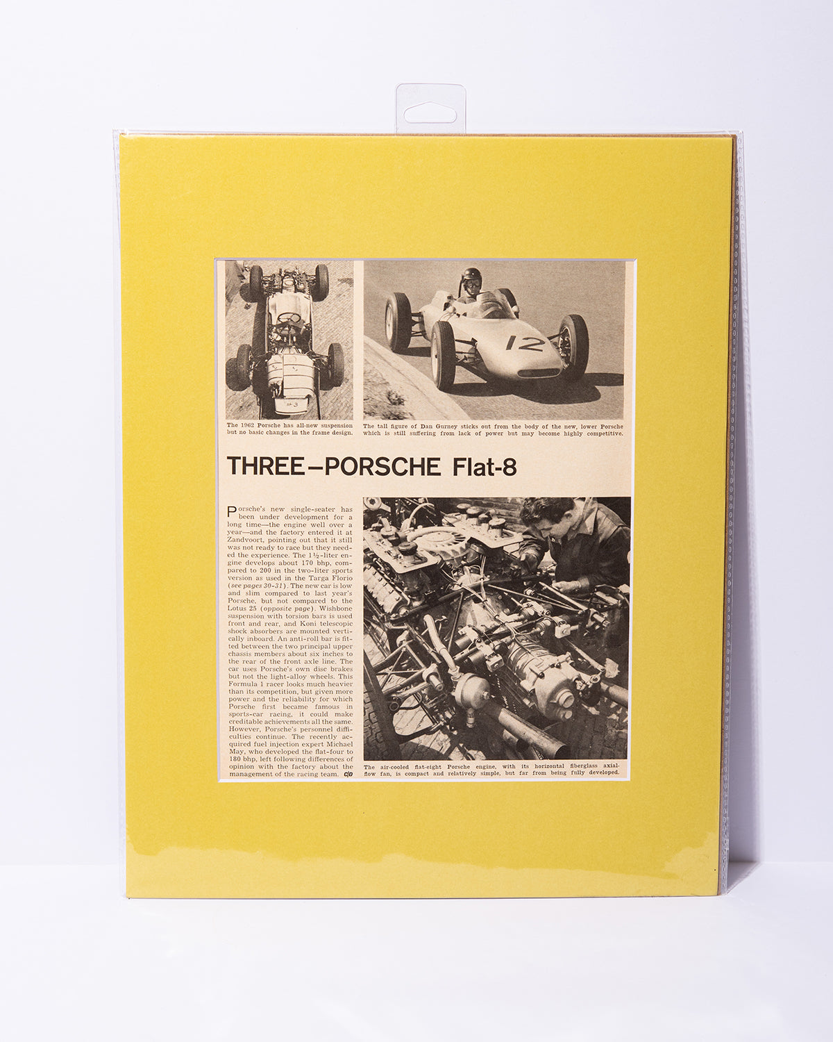 Porsche Flat-8 Formula One car vintage Car and Driver matted article