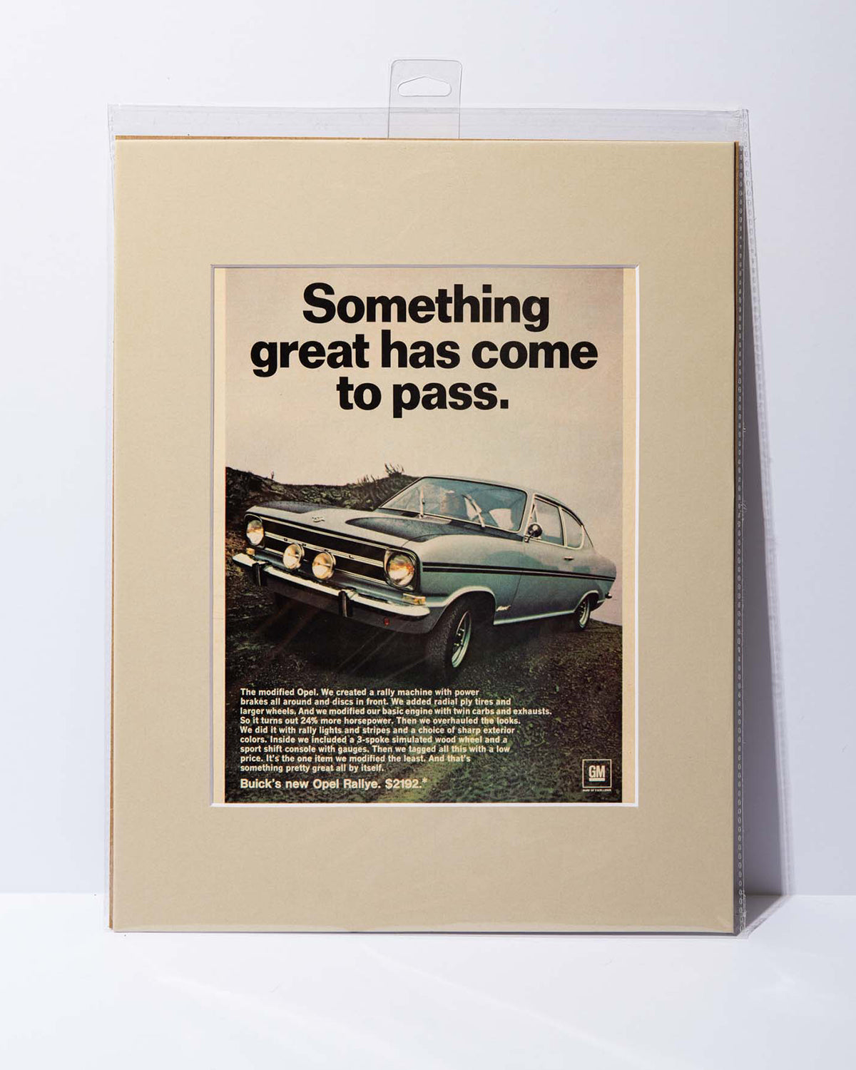1967 Buick Opel Rallye Vintage Ad "Something Great Has Come To Pass." Matted