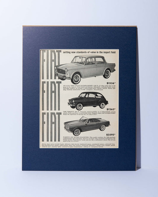 Fiat 1100 D, 600 D, and 1200 Spider Roadster original vintage ad
