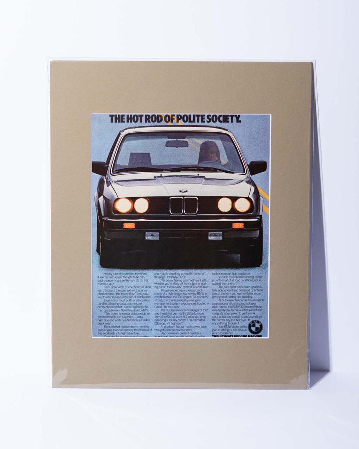BMW E30 325e "The Hot Rod of Polite Society" original vintage mated magazine ad
