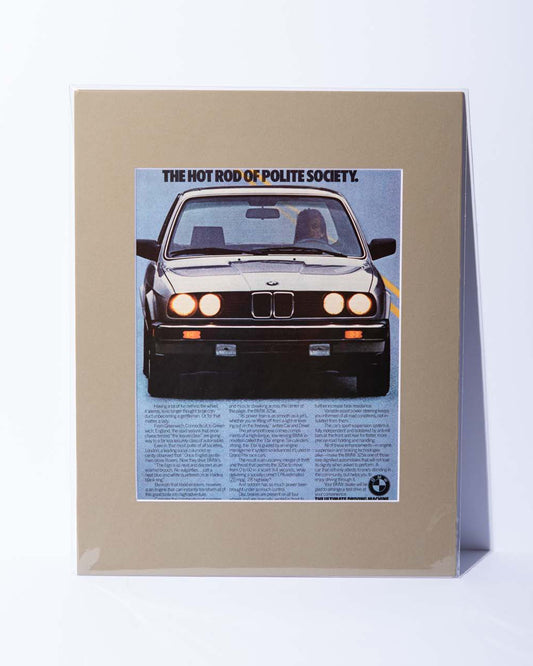 BMW E30 325e "The Hot Rod of Polite Society" original vintage mated magazine ad