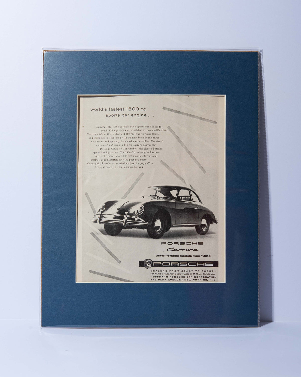 1957 Porsche 356 Carrera original vintage mated ad