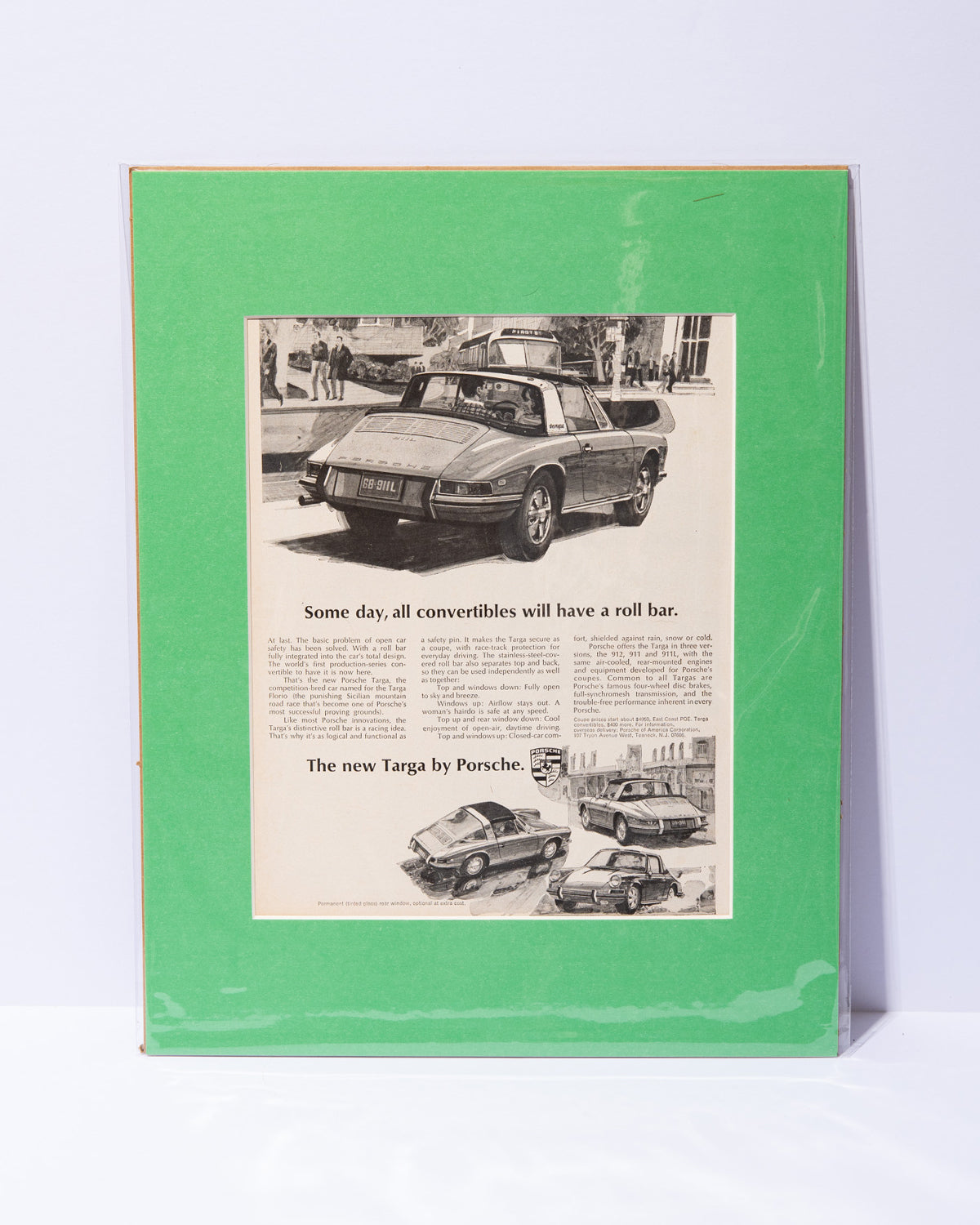 "Some day, all convertibles will have a roll bar. Original vintage mated Porsche 911 Targa ad