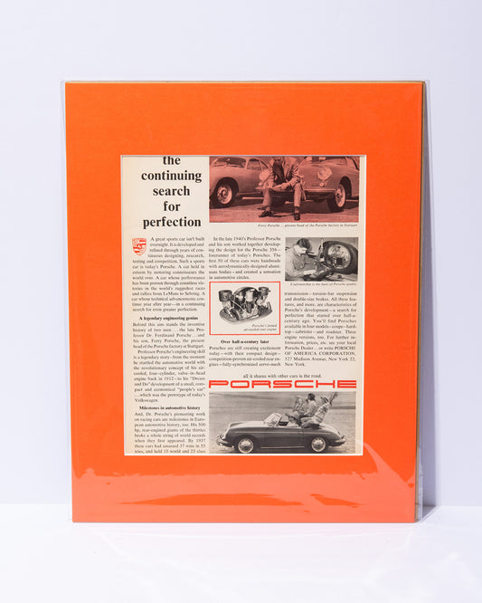 1962 Porsche advertisement "the continuing search for perfection"