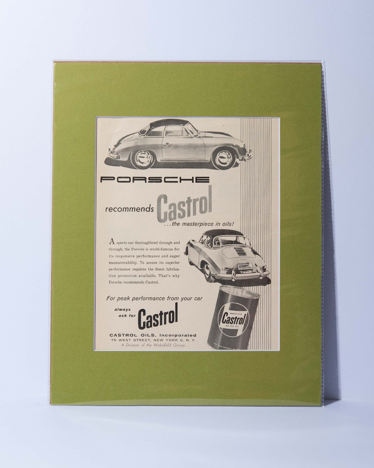 1958 Porsche 356 + Castrol vintage original mated ad