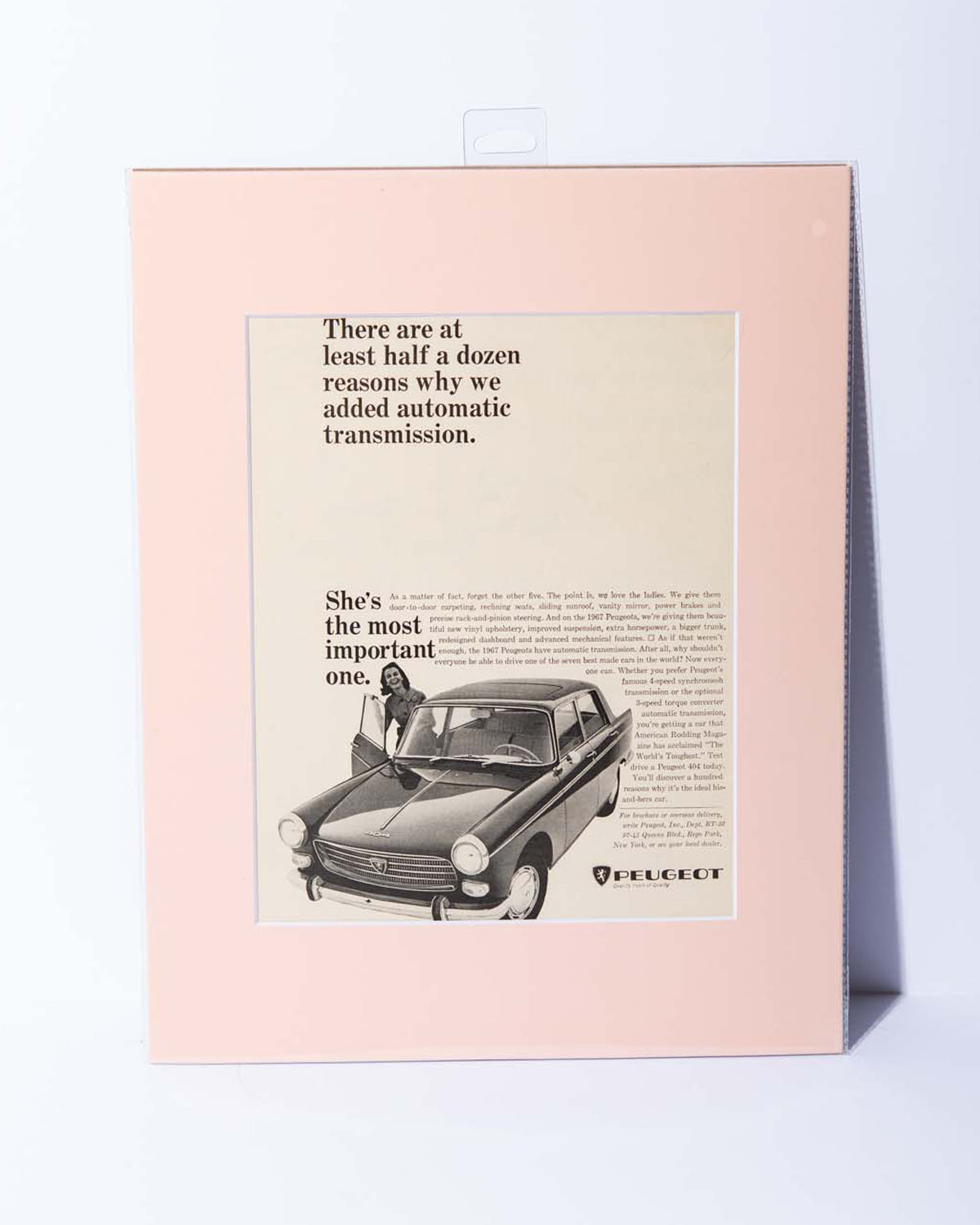 Peugeot 404 "She's the most important one" original vintage mated ad