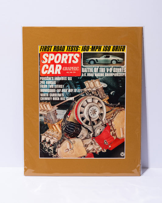 Sports Car Graphic Porsche Six cylinder motor cover image - original vintage mated