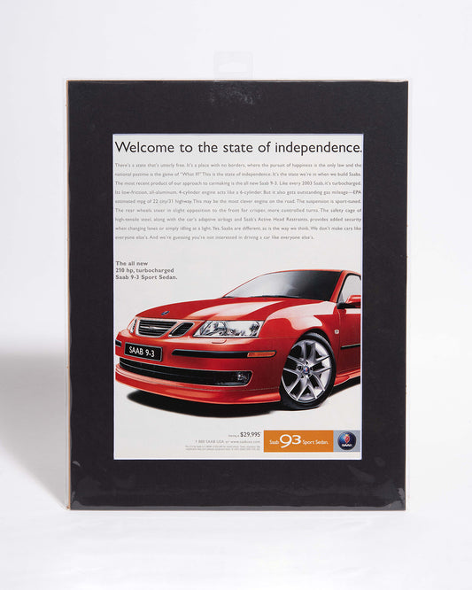 Saab 9-3 Sport Sedan "Welcome to the state of independence" original vintage mated advertisement