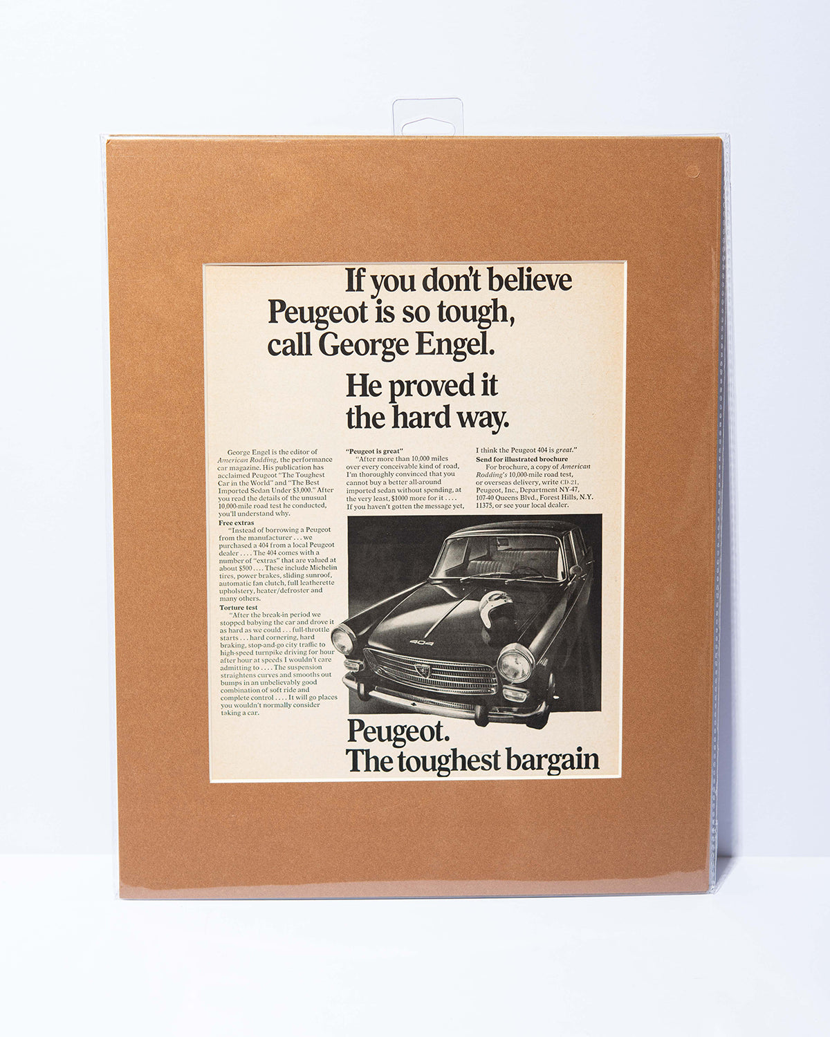 Peugeot 404 "The toughest bargain..." original mated vintage ad