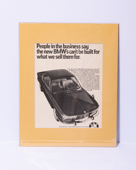 New Class BMW 2000 Sports Coupe original vintage mated advertisement