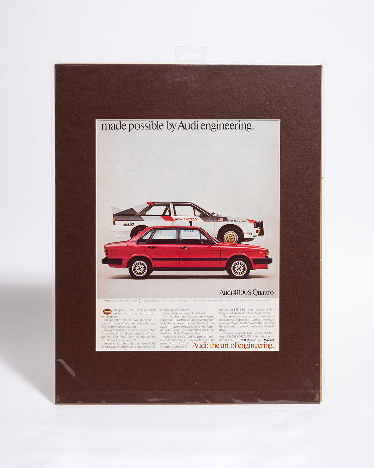 Audi 4000S Quattro "by Audi engineering" original vintage mated advertisement
