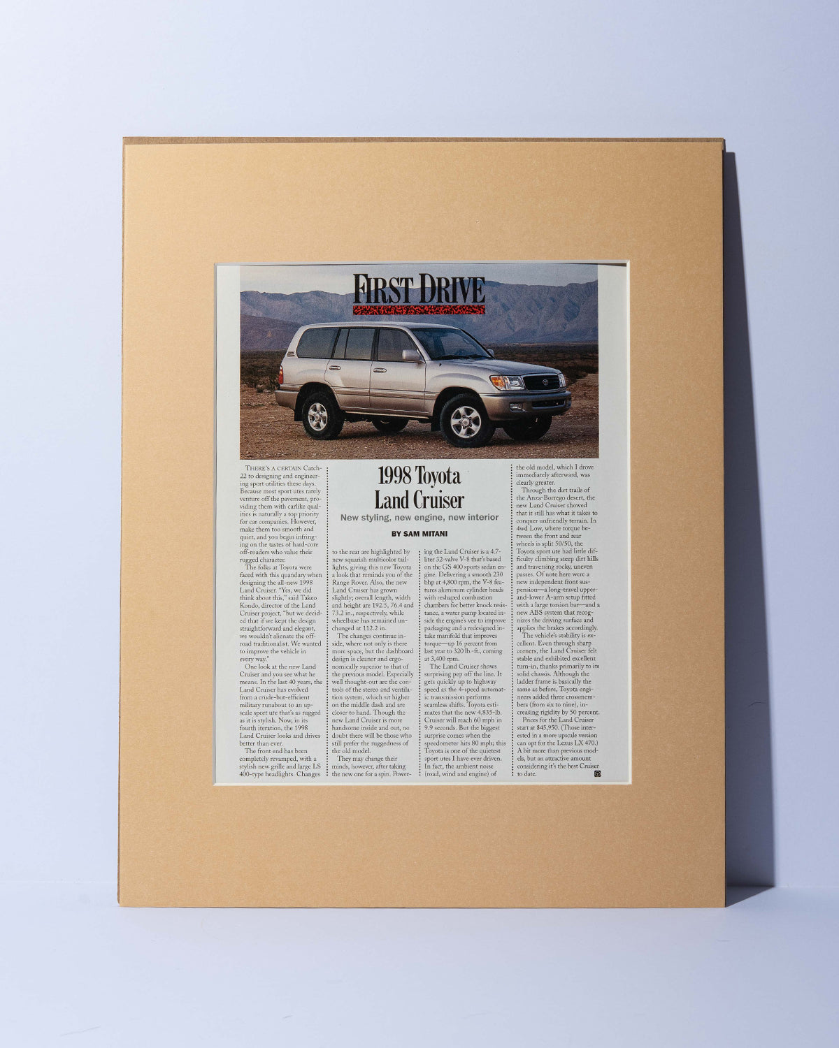 1998 Toyota Land Cruiser 'First Drive' original vintage mated artcle