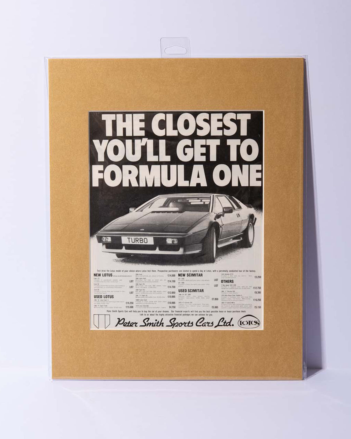 Lotus Esprit S3 Turbo "The Closest You'll Get To Formula One" Original Vintage Mated Magazine ad