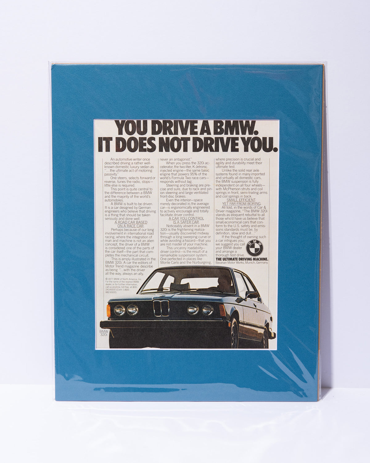 BMW E21 320i "You Drive A BMW" original vintage mated advertisement
