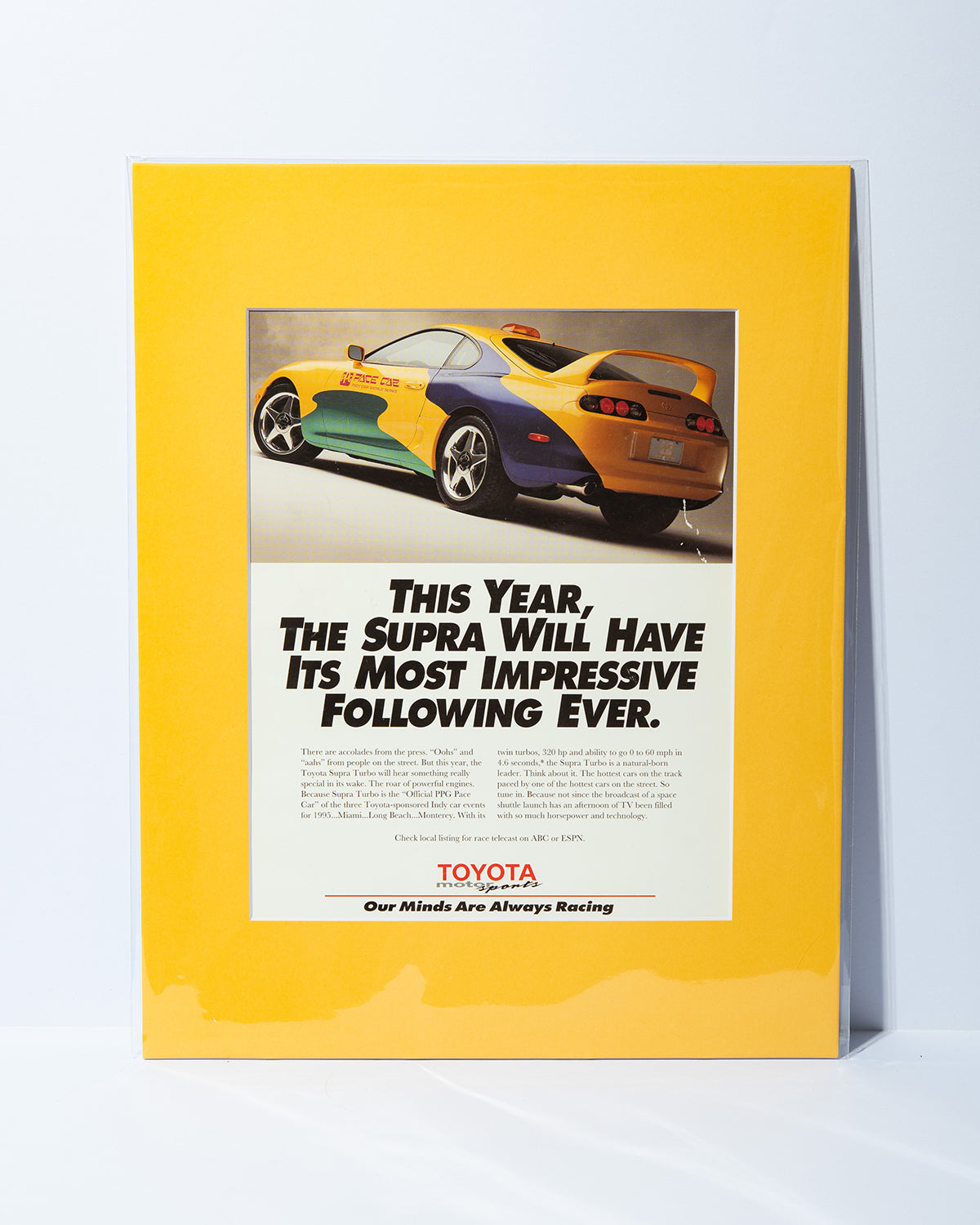 MK IV Toyota Supra PPG Indy Pace Car original vintage mated advertisement