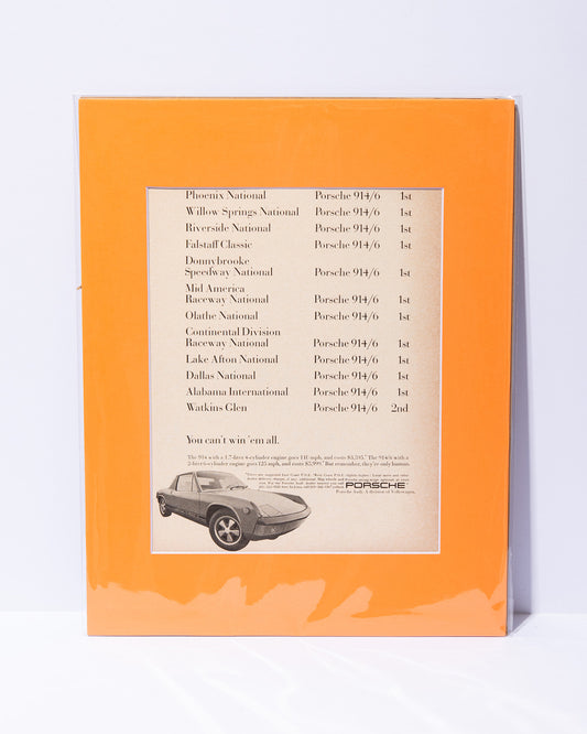 "You can't win'em all" Porsche 914 original vintage mated advertisement