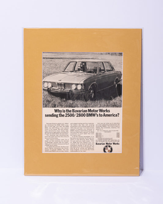 BMW 2500 & 2800 "Why is the Bavarian Motor Works" E3 original vintage mated advertisement