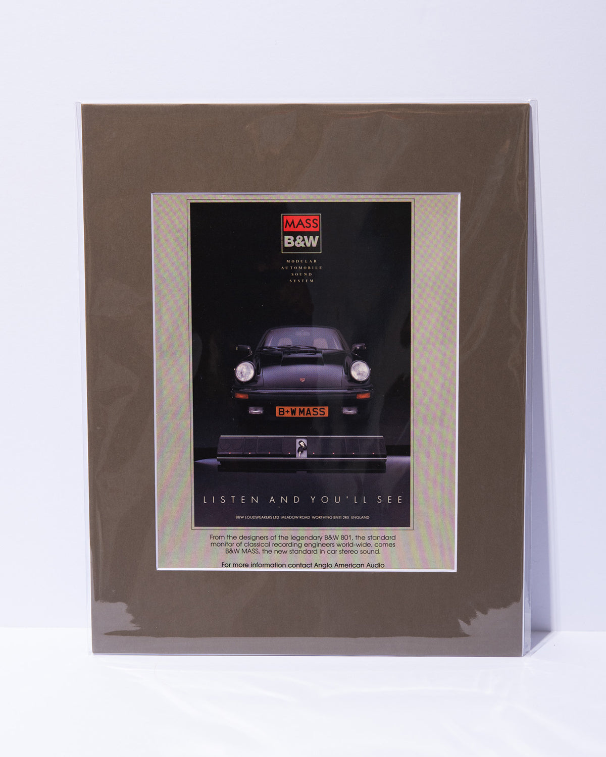 Porsche 911 + Mass B&W Loudspeakers original vintage mated advertisement