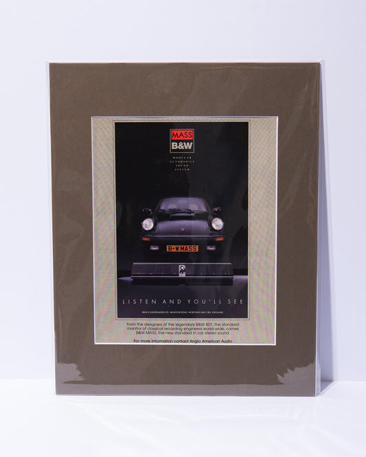 Porsche 911 + Mass B&W Loudspeakers original vintage mated advertisement