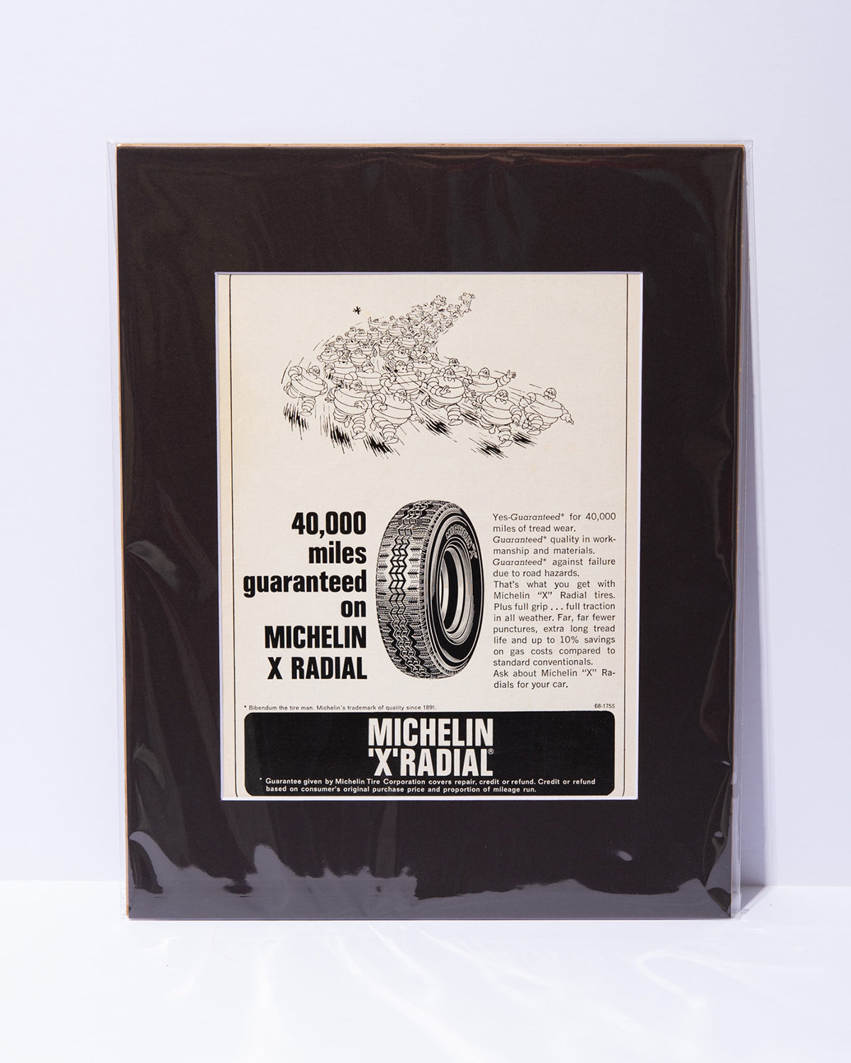 Michelin 'X' Radial "40,000 miles" Bibendum herd original vintage mated advertisement