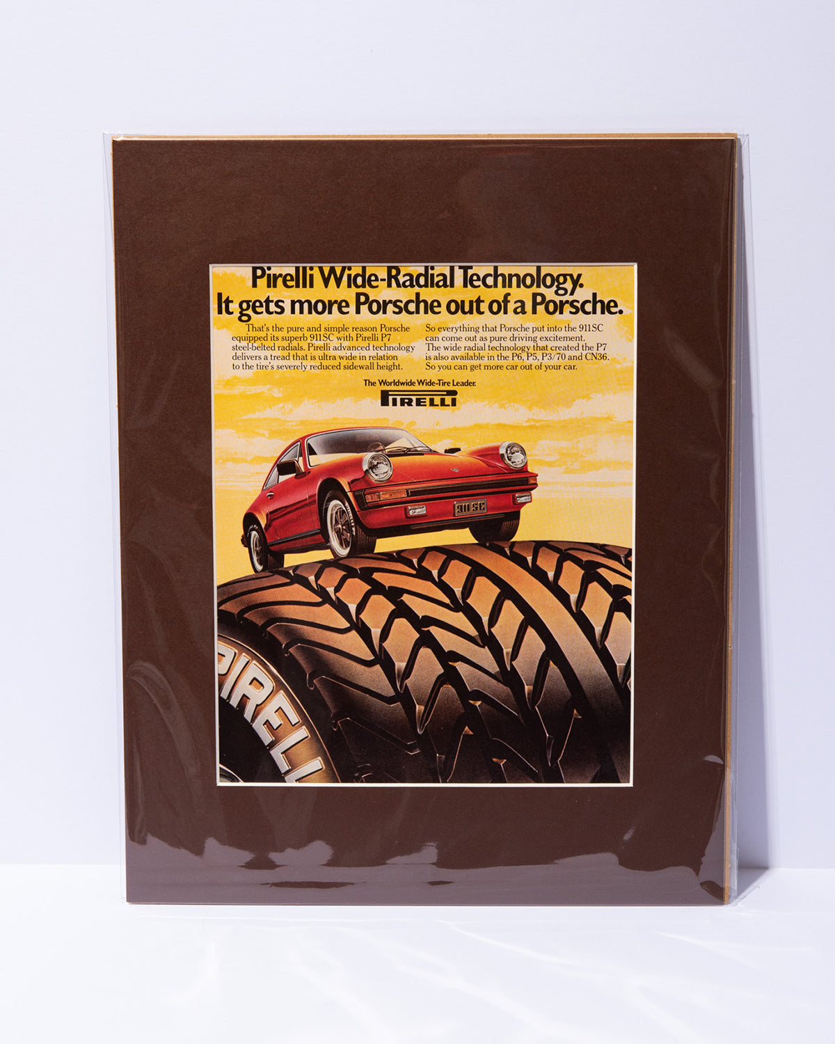 Pirelli Wide-Radical Technology original vintage mated ad with Porsche 911SC
