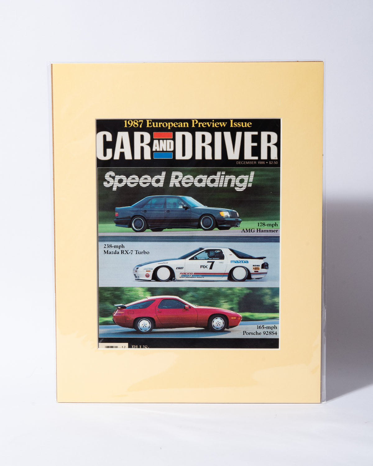 "Speed Reading!" AMG Hammer, Mazda RX7 Turbo, and Porsche 928S4 original vintage mated magazine cover