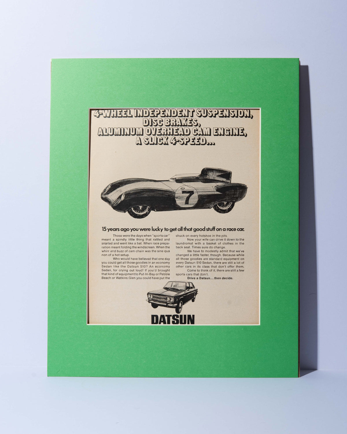 1971 Datsun 510 Sedan "15 years ago...lucky..." original vintage mated ad