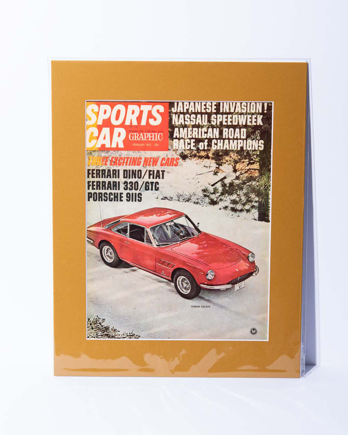 Ferrari 330/GTC in snow Sports Car Graphic vintage original mated cover