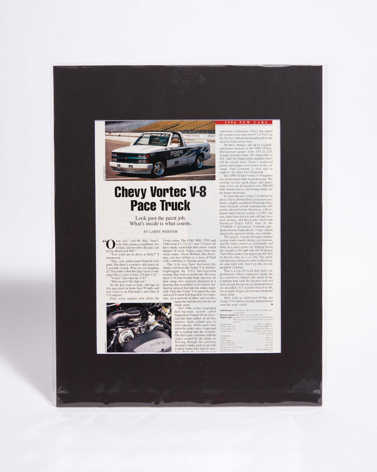 OBS Chevy Vortec V8 Brickyard 400 Pace Truck - original vintage mated article